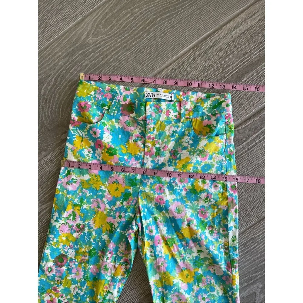 ZARA Floral Linen Pants Size 4 NWT